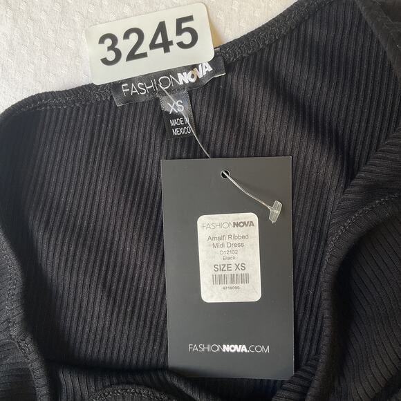 Fashion Nova Women Dress XS Black Bodycon Amari Ribbed Midi Dress Long Sleeve - Picture 2 of 7